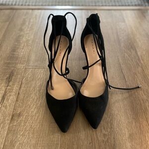 Tahari black velvet ankle-tie heels